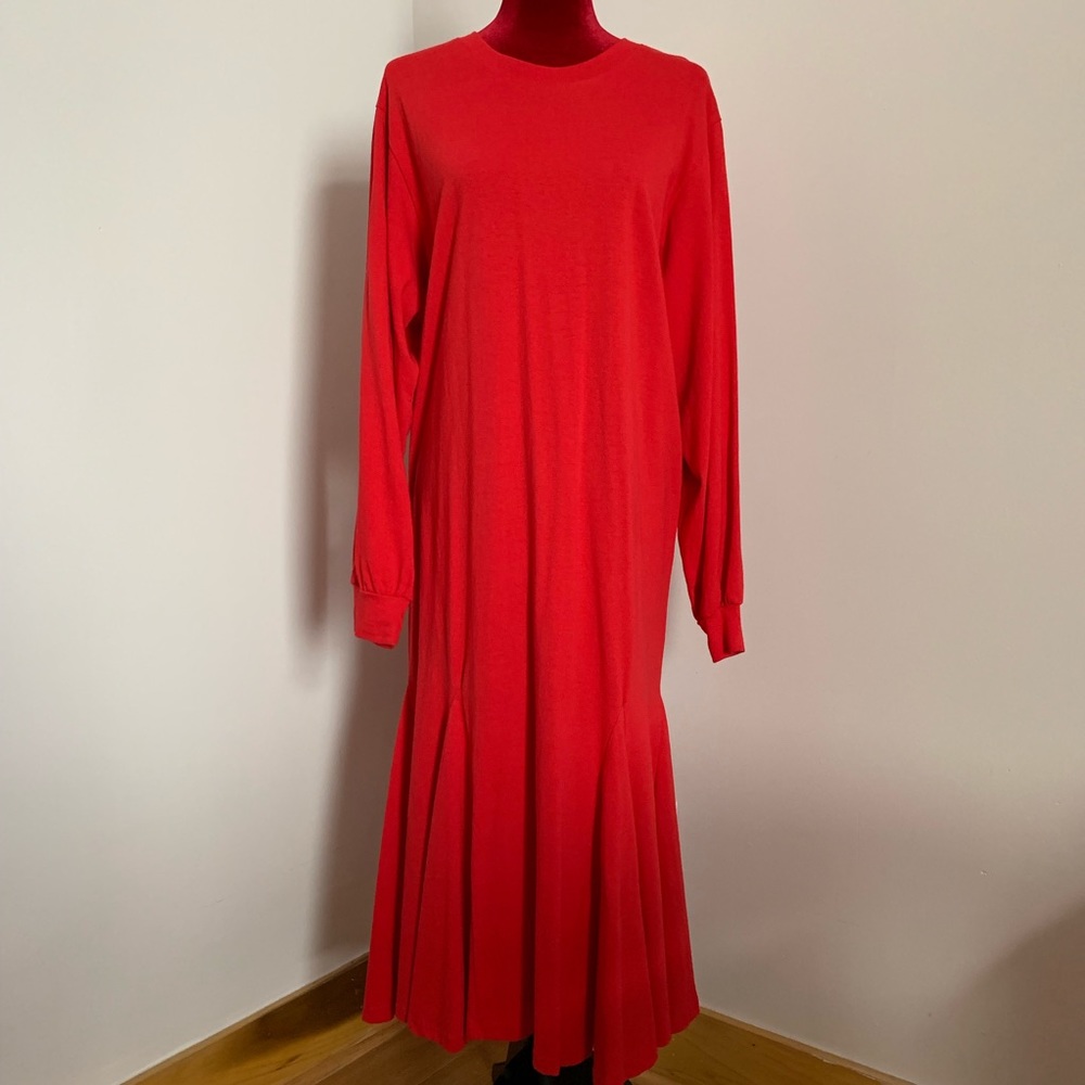 Oak and Fort red cotton maxi flare dress